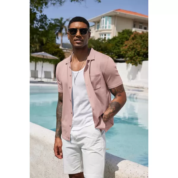 COOFANDY Men's Short Sleeve Knit Shirts Button Down Vintage Polo Casual Beach Shirt