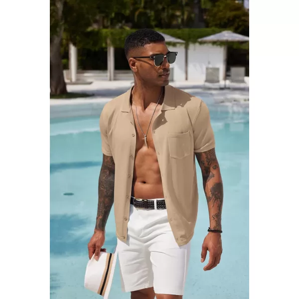 COOFANDY Men's Short Sleeve Knit Shirts Button Down Vintage Polo Casual Beach Shirt