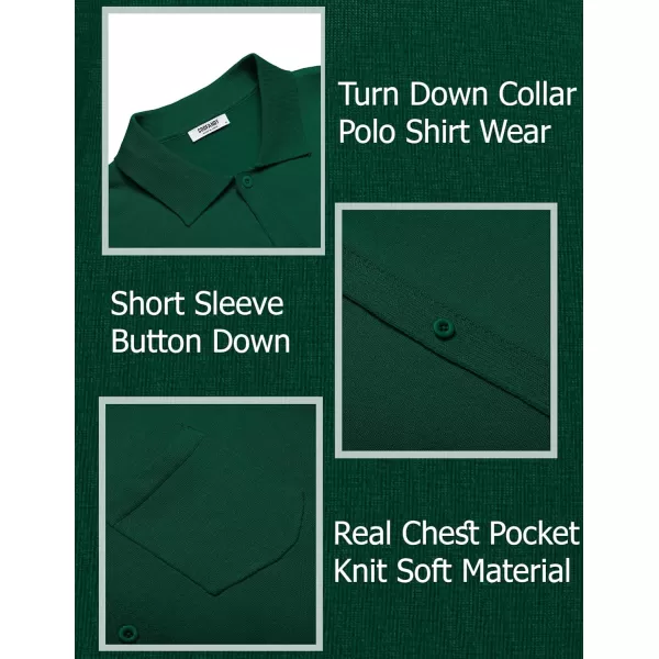 COOFANDY Men's Short Sleeve Knit Shirts Button Down Vintage Polo Casual Beach Shirt