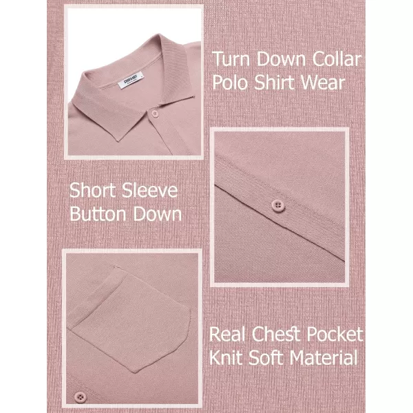 COOFANDY Men's Short Sleeve Knit Shirts Button Down Vintage Polo Casual Beach Shirt