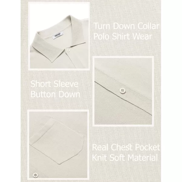 COOFANDY Men's Short Sleeve Knit Shirts Button Down Vintage Polo Casual Beach Shirt