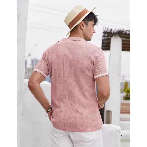 COOFANDY Men's Short Sleeve Knit Shirts Vintage Button Down Polo Shirt Casual Beach Tops