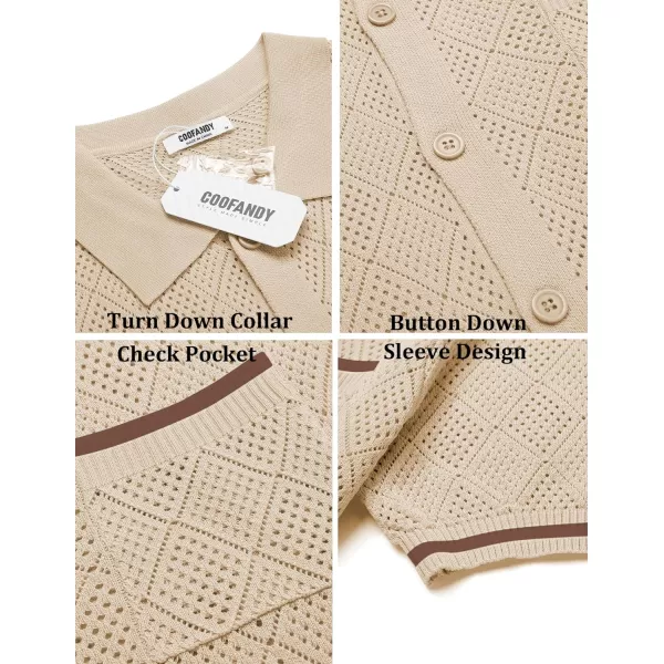 COOFANDY Men's Short Sleeve Knit Shirts Vintage Button Down Polo Shirt Casual Beach Tops