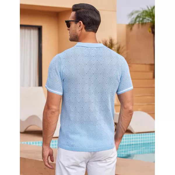 COOFANDY Men's Short Sleeve Knit Shirts Vintage Button Down Polo Shirt Casual Beach Tops