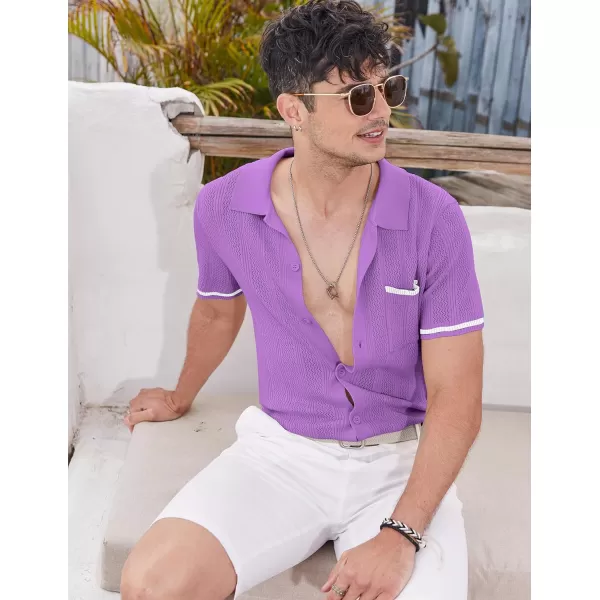 COOFANDY Men's Short Sleeve Knit Shirts Vintage Button Down Polo Shirt Casual Beach Tops