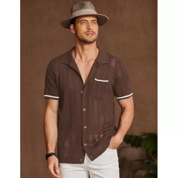 COOFANDY Men's Short Sleeve Knit Shirts Vintage Button Down Polo Shirt Casual Beach Tops