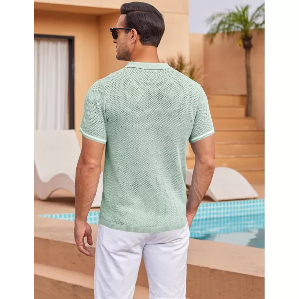 COOFANDY Men's Short Sleeve Knit Shirts Vintage Button Down Polo Shirt Casual Beach Tops