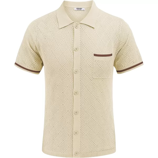 COOFANDY Men's Short Sleeve Knit Shirts Vintage Button Down Polo Shirt Casual Beach Tops