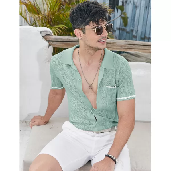 COOFANDY Men's Short Sleeve Knit Shirts Vintage Button Down Polo Shirt Casual Beach Tops