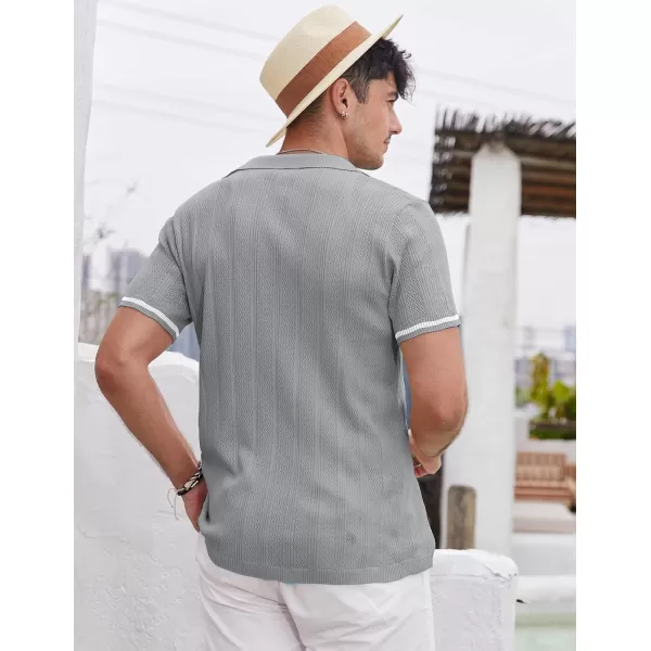 COOFANDY Men's Short Sleeve Knit Shirts Vintage Button Down Polo Shirt Casual Beach Tops