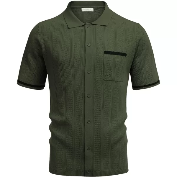 COOFANDY Men's Short Sleeve Knit Shirts Vintage Button Down Polo Shirt Casual Beach Tops