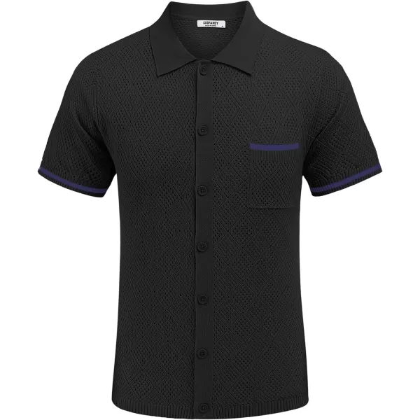 COOFANDY Men's Short Sleeve Knit Shirts Vintage Button Down Polo Shirt Casual Beach Tops