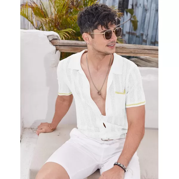 COOFANDY Men's Short Sleeve Knit Shirts Vintage Button Down Polo Shirt Casual Beach Tops