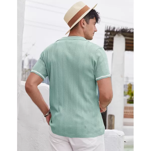 COOFANDY Men's Short Sleeve Knit Shirts Vintage Button Down Polo Shirt Casual Beach Tops