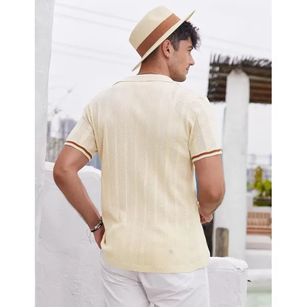 COOFANDY Men's Short Sleeve Knit Shirts Vintage Button Down Polo Shirt Casual Beach Tops
