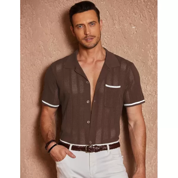 COOFANDY Men's Short Sleeve Knit Shirts Vintage Button Down Polo Shirt Casual Beach Tops