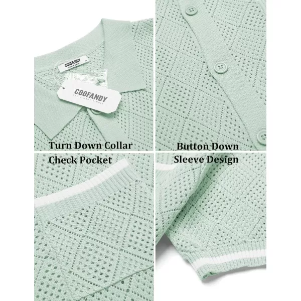 COOFANDY Men's Short Sleeve Knit Shirts Vintage Button Down Polo Shirt Casual Beach Tops