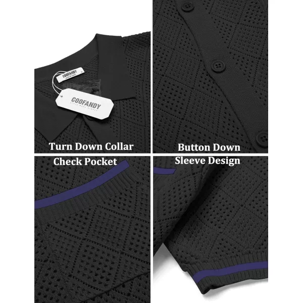 COOFANDY Men's Short Sleeve Knit Shirts Vintage Button Down Polo Shirt Casual Beach Tops