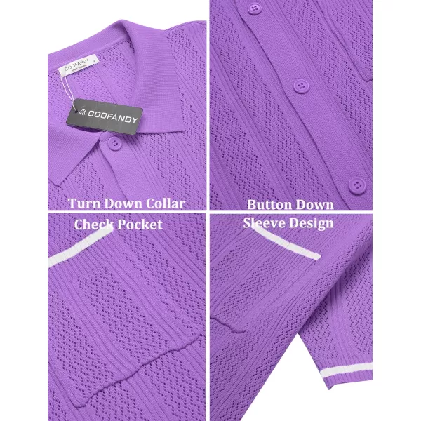 COOFANDY Men's Short Sleeve Knit Shirts Vintage Button Down Polo Shirt Casual Beach Tops