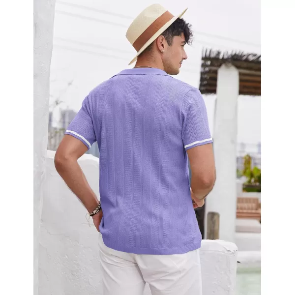 COOFANDY Men's Short Sleeve Knit Shirts Vintage Button Down Polo Shirt Casual Beach Tops