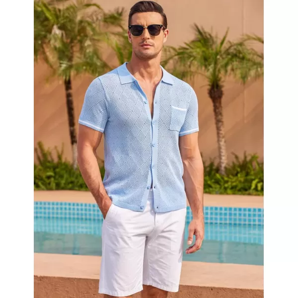 COOFANDY Men's Short Sleeve Knit Shirts Vintage Button Down Polo Shirt Casual Beach Tops