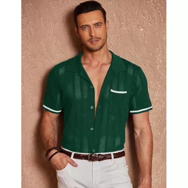 COOFANDY Men's Short Sleeve Knit Shirts Vintage Button Down Polo Shirt Casual Beach Tops