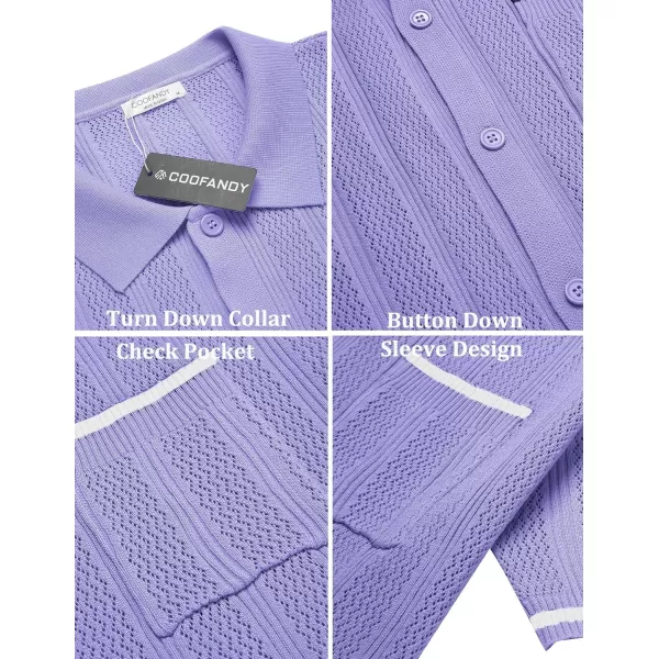 COOFANDY Men's Short Sleeve Knit Shirts Vintage Button Down Polo Shirt Casual Beach Tops