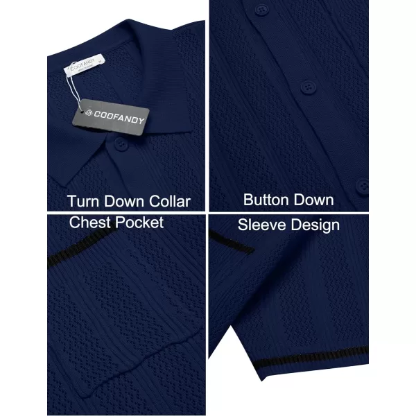 COOFANDY Men's Short Sleeve Knit Shirts Vintage Button Down Polo Shirt Casual Beach Tops
