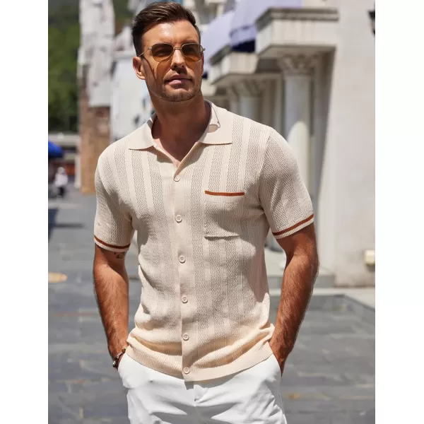 COOFANDY Men's Short Sleeve Knit Shirts Vintage Button Down Polo Shirt Casual Beach Tops