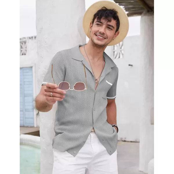 COOFANDY Men's Short Sleeve Knit Shirts Vintage Button Down Polo Shirt Casual Beach Tops