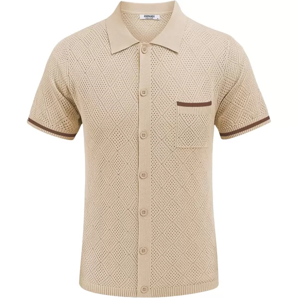 COOFANDY Men's Short Sleeve Knit Shirts Vintage Button Down Polo Shirt Casual Beach Tops