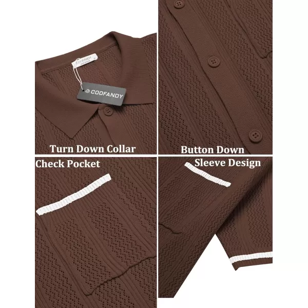 COOFANDY Men's Short Sleeve Knit Shirts Vintage Button Down Polo Shirt Casual Beach Tops