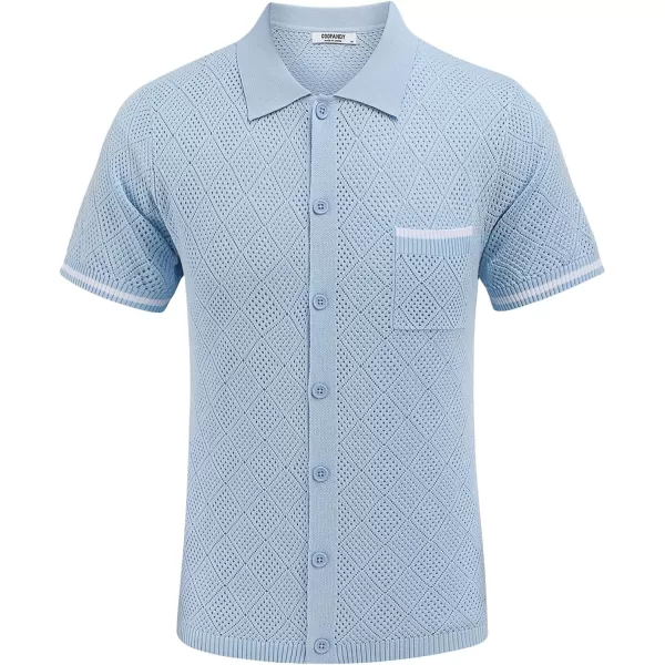 COOFANDY Men's Short Sleeve Knit Shirts Vintage Button Down Polo Shirt Casual Beach Tops