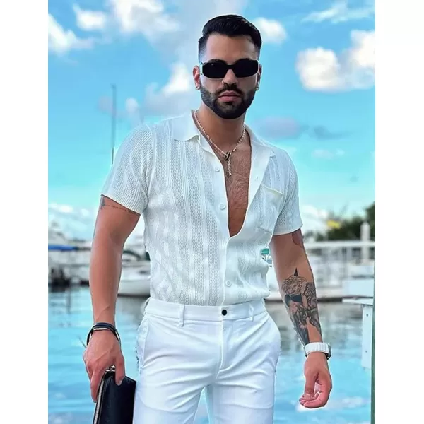 COOFANDY Men's Short Sleeve Knit Shirts Vintage Button Down Polo Shirt Casual Beach Tops