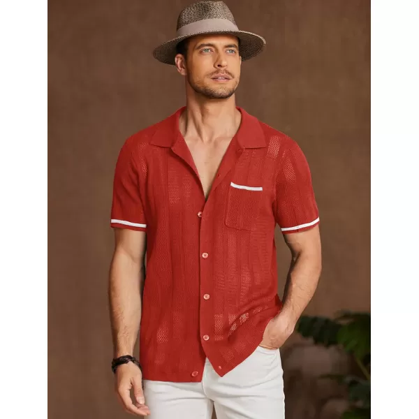 COOFANDY Men's Short Sleeve Knit Shirts Vintage Button Down Polo Shirt Casual Beach Tops