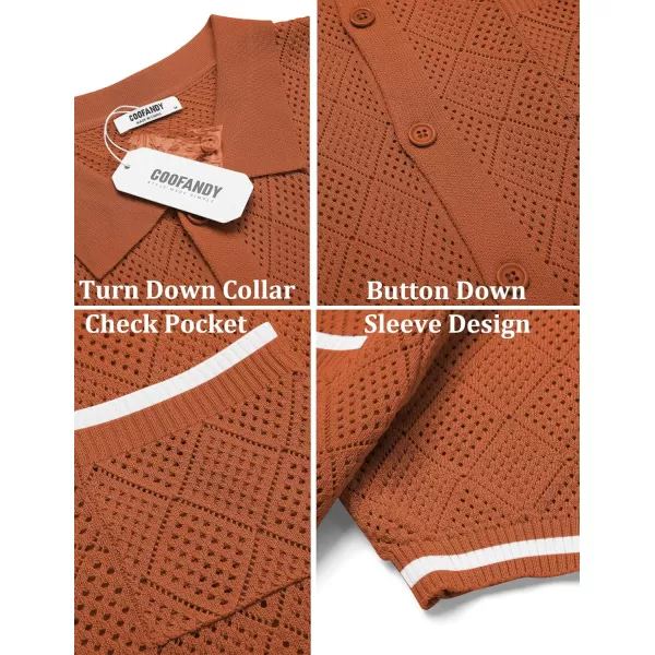 COOFANDY Men's Short Sleeve Knit Shirts Vintage Button Down Polo Shirt Casual Beach Tops