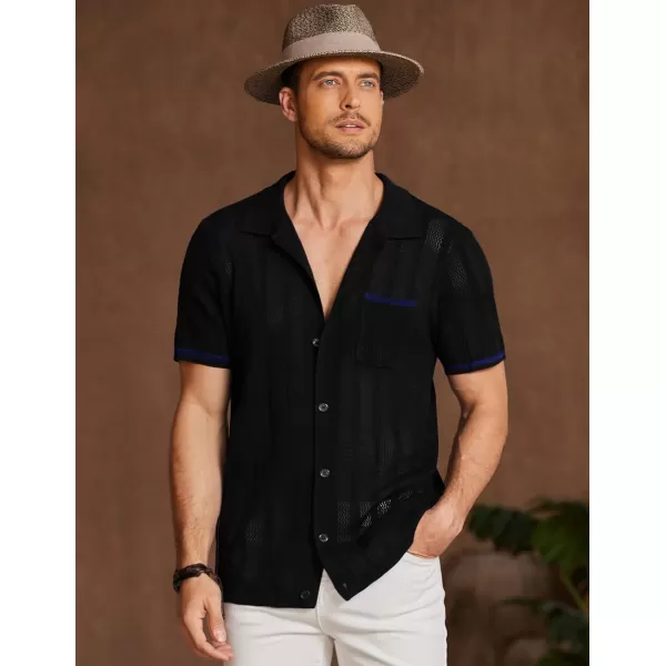 COOFANDY Men's Short Sleeve Knit Shirts Vintage Button Down Polo Shirt Casual Beach Tops