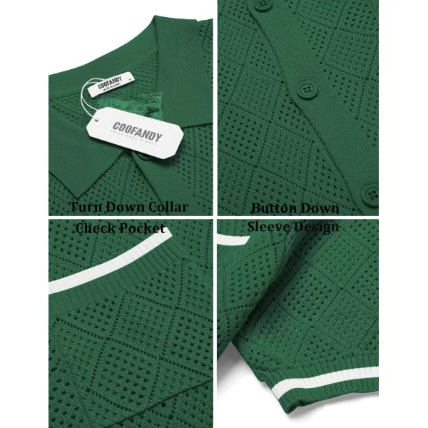 COOFANDY Men's Short Sleeve Knit Shirts Vintage Button Down Polo Shirt Casual Beach Tops