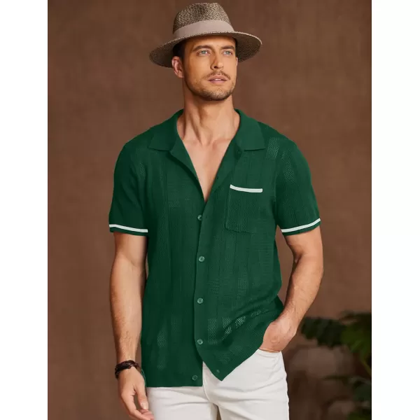 COOFANDY Men's Short Sleeve Knit Shirts Vintage Button Down Polo Shirt Casual Beach Tops