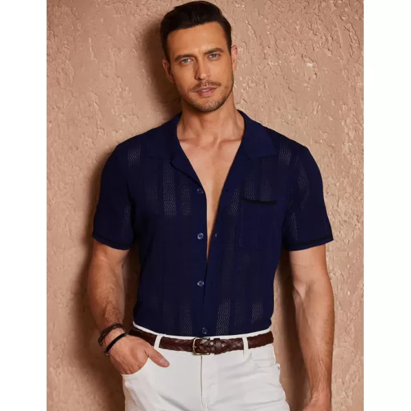 COOFANDY Men's Short Sleeve Knit Shirts Vintage Button Down Polo Shirt Casual Beach Tops