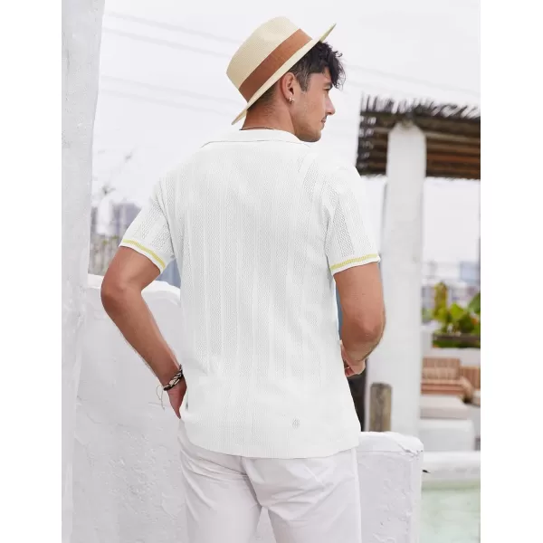 COOFANDY Men's Short Sleeve Knit Shirts Vintage Button Down Polo Shirt Casual Beach Tops