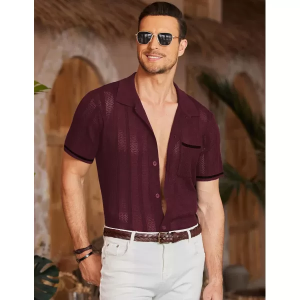COOFANDY Men's Short Sleeve Knit Shirts Vintage Button Down Polo Shirt Casual Beach Tops