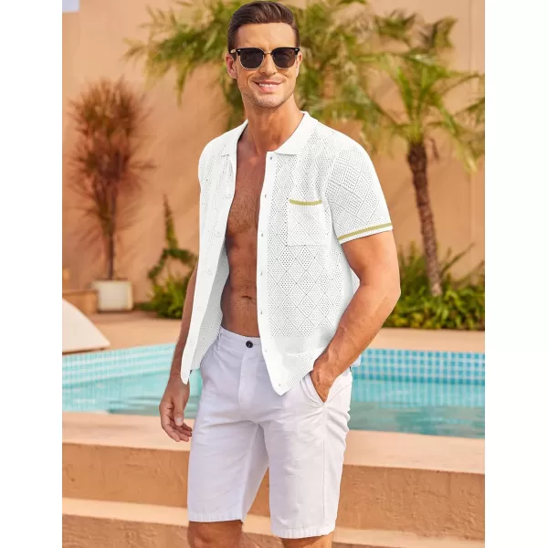 COOFANDY Men's Short Sleeve Knit Shirts Vintage Button Down Polo Shirt Casual Beach Tops