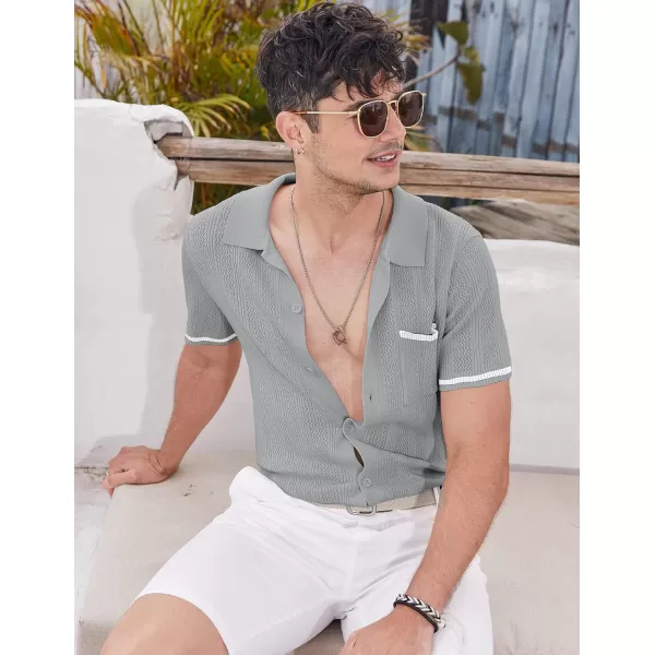 COOFANDY Men's Short Sleeve Knit Shirts Vintage Button Down Polo Shirt Casual Beach Tops