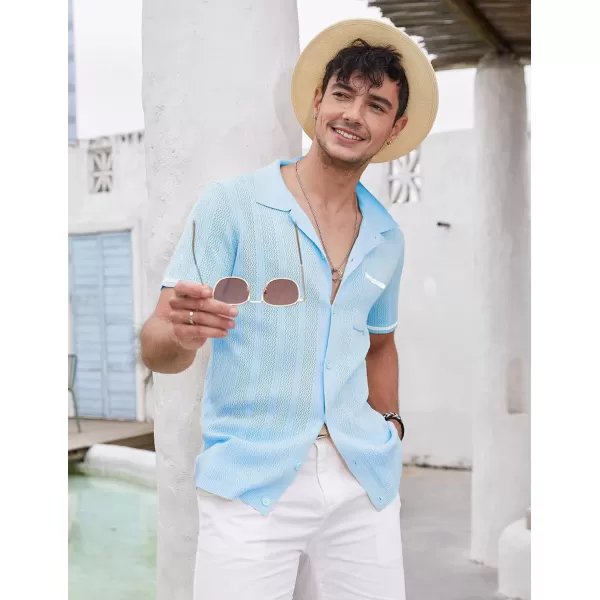 COOFANDY Men's Short Sleeve Knit Shirts Vintage Button Down Polo Shirt Casual Beach Tops