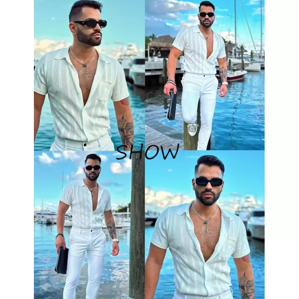 COOFANDY Men's Short Sleeve Knit Shirts Vintage Button Down Polo Shirt Casual Beach Tops