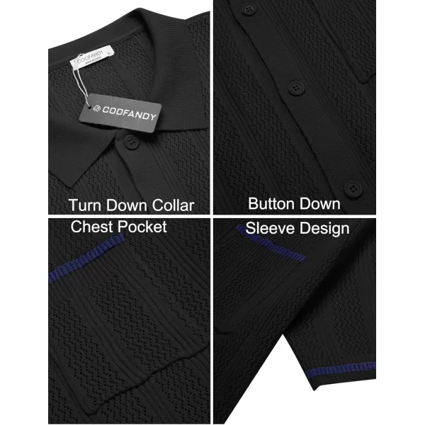 COOFANDY Men's Short Sleeve Knit Shirts Vintage Button Down Polo Shirt Casual Beach Tops