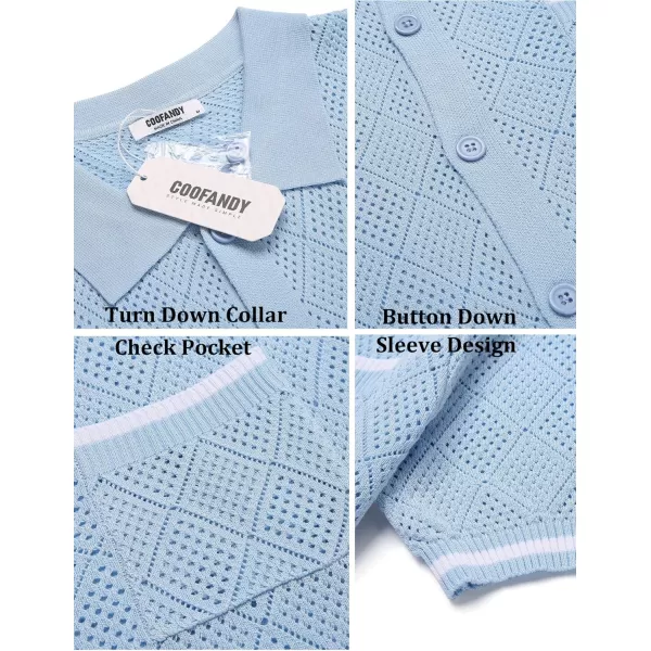 COOFANDY Men's Short Sleeve Knit Shirts Vintage Button Down Polo Shirt Casual Beach Tops