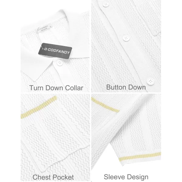 COOFANDY Men's Short Sleeve Knit Shirts Vintage Button Down Polo Shirt Casual Beach Tops
