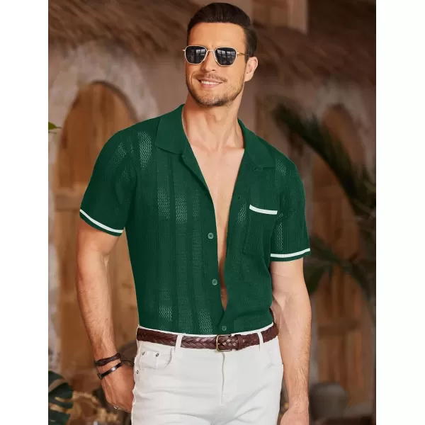 COOFANDY Men's Short Sleeve Knit Shirts Vintage Button Down Polo Shirt Casual Beach Tops
